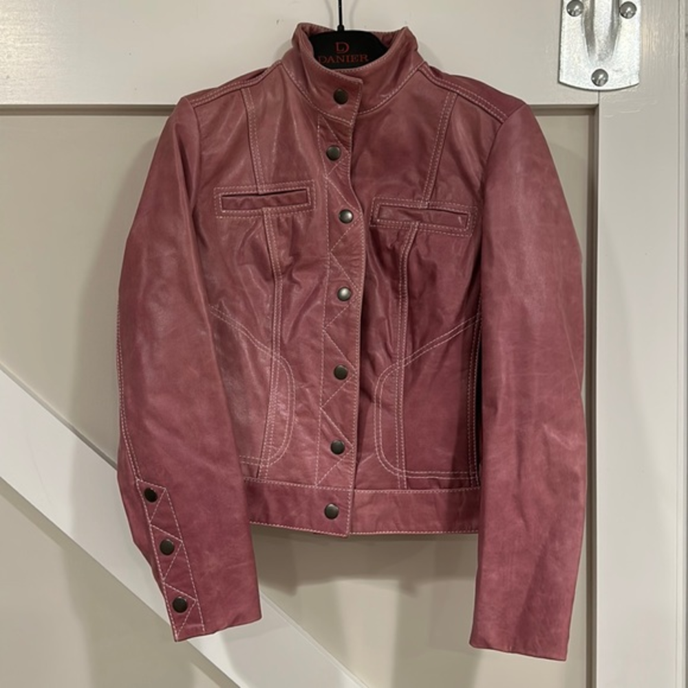 Women’s Pink Leather‎ Biker Jacket by Danier Leather.  Petite size US 2-4